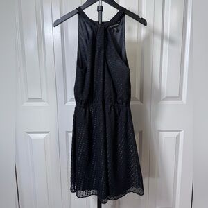 Express Black Y2K Textured Swiss Dot Halter Dress | Back Button | Size S